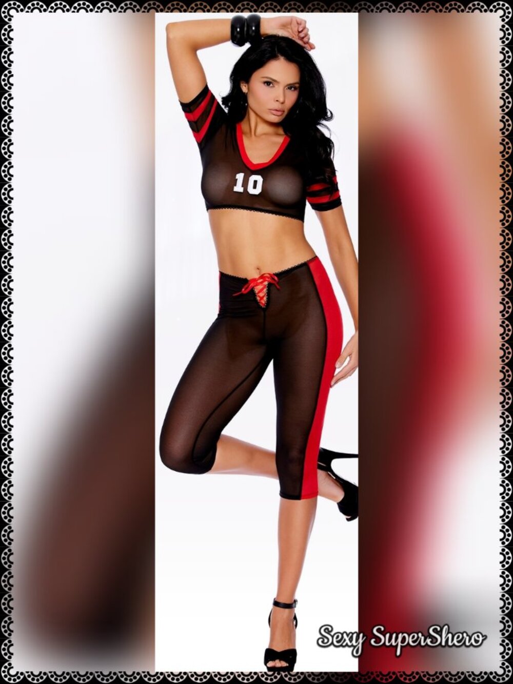 🆕🏈 Sexy Touchdown Mesh Cami Top and Pants Lingerie costume Set